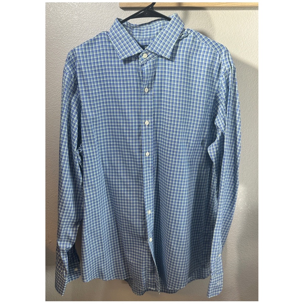 Polo Ralph Lauren Mens Large Blue Green Plaid Cotton Button Down Shirt L
